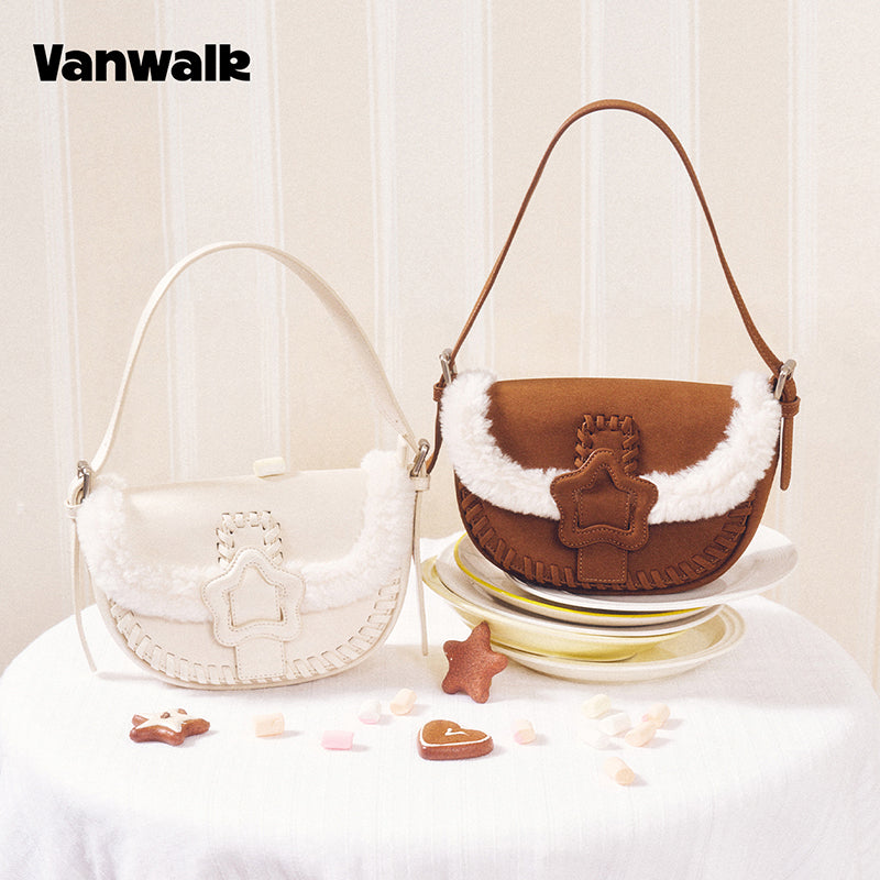 VANWALK COCOA PIE Series Classic Fuzzy Plush Original Design Shoulder Bag V3094