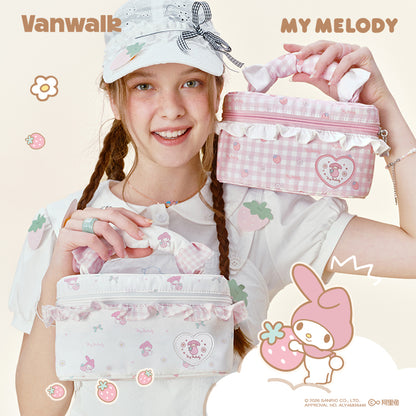 Vanwalk Sanrio Series Cute Gingham Cosmetic Pouch Bow Makeup Bag VS109