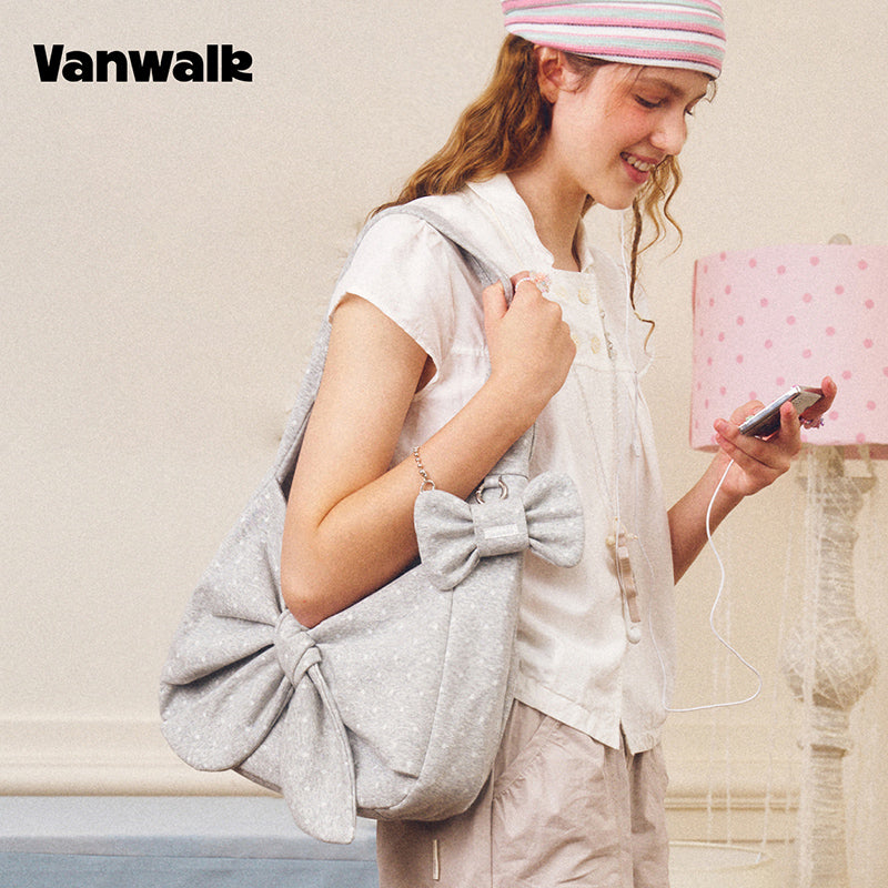VANWALK Cocoa Pie Series Coquette Big Bow Polka Dot Shoulder Hobo Bag V3107