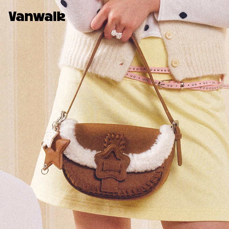 VANWALK COCOA PIE Series Classic Fuzzy Plush Original Design Shoulder Bag V3094