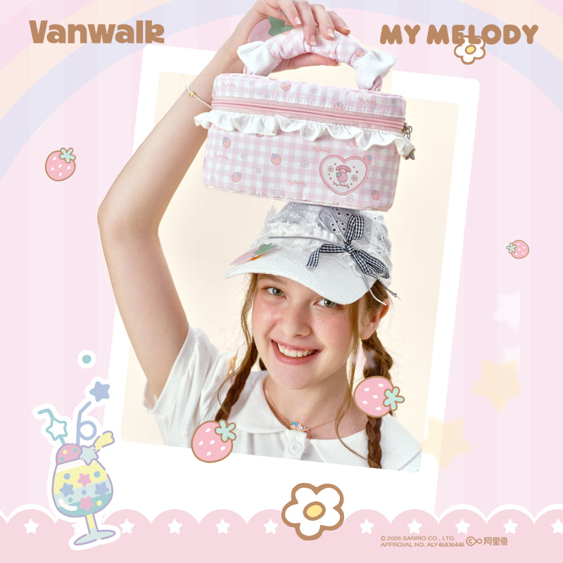 Vanwalk Sanrio Series Cute Gingham Cosmetic Pouch Bow Makeup Bag VS109