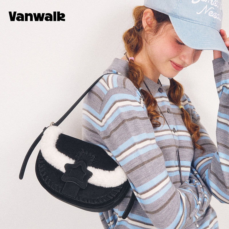 VANWALK COCOA PIE Series Classic Fuzzy Plush Original Design Shoulder Bag V3094